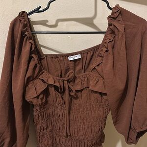 Brown Ruffled Blouse